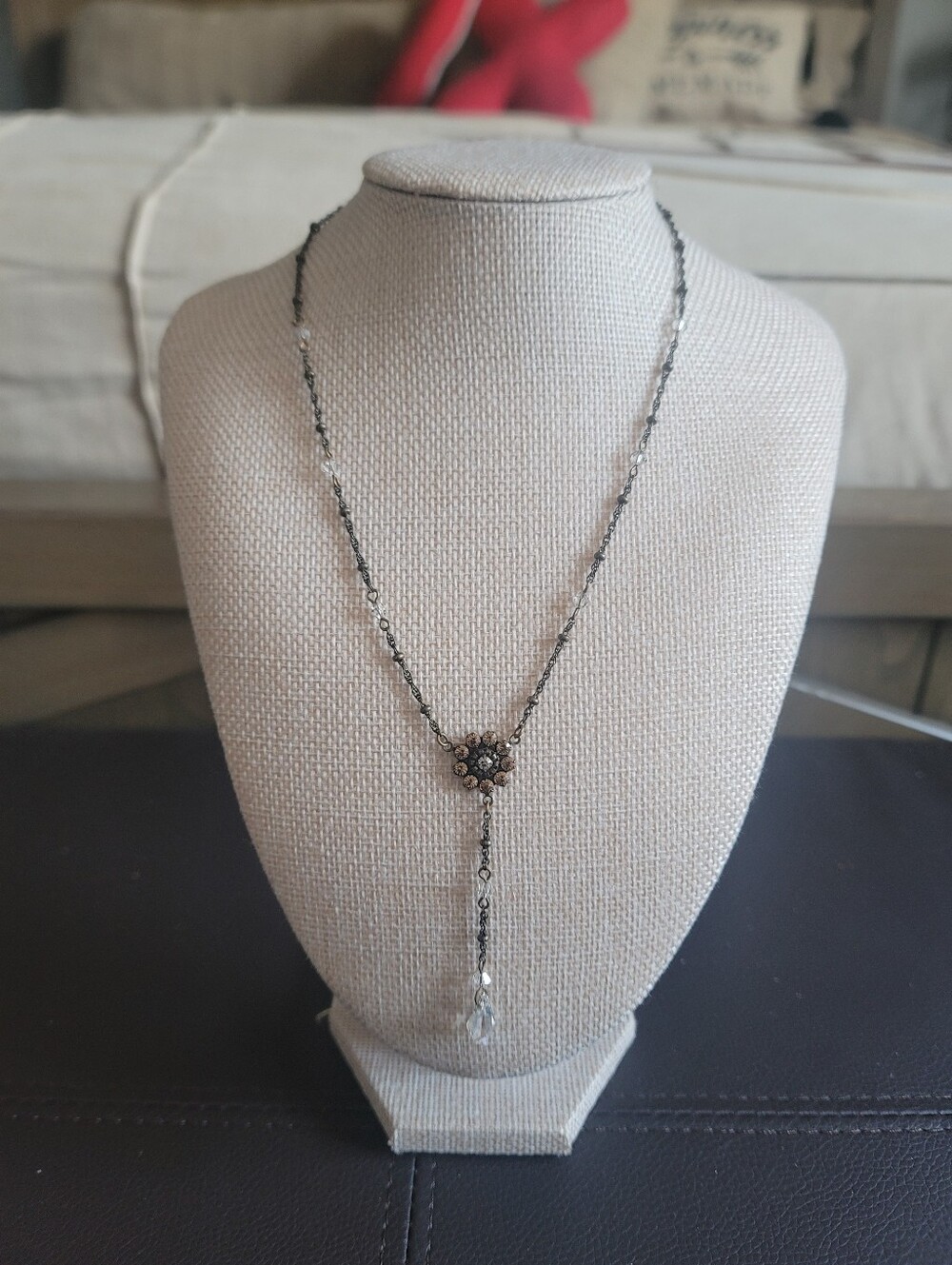 LIZ PALACIOS Vintage Floral Swarovski Drop Necklace